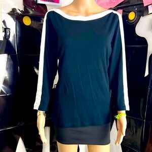 Chaps Black and White Crew Neck Top